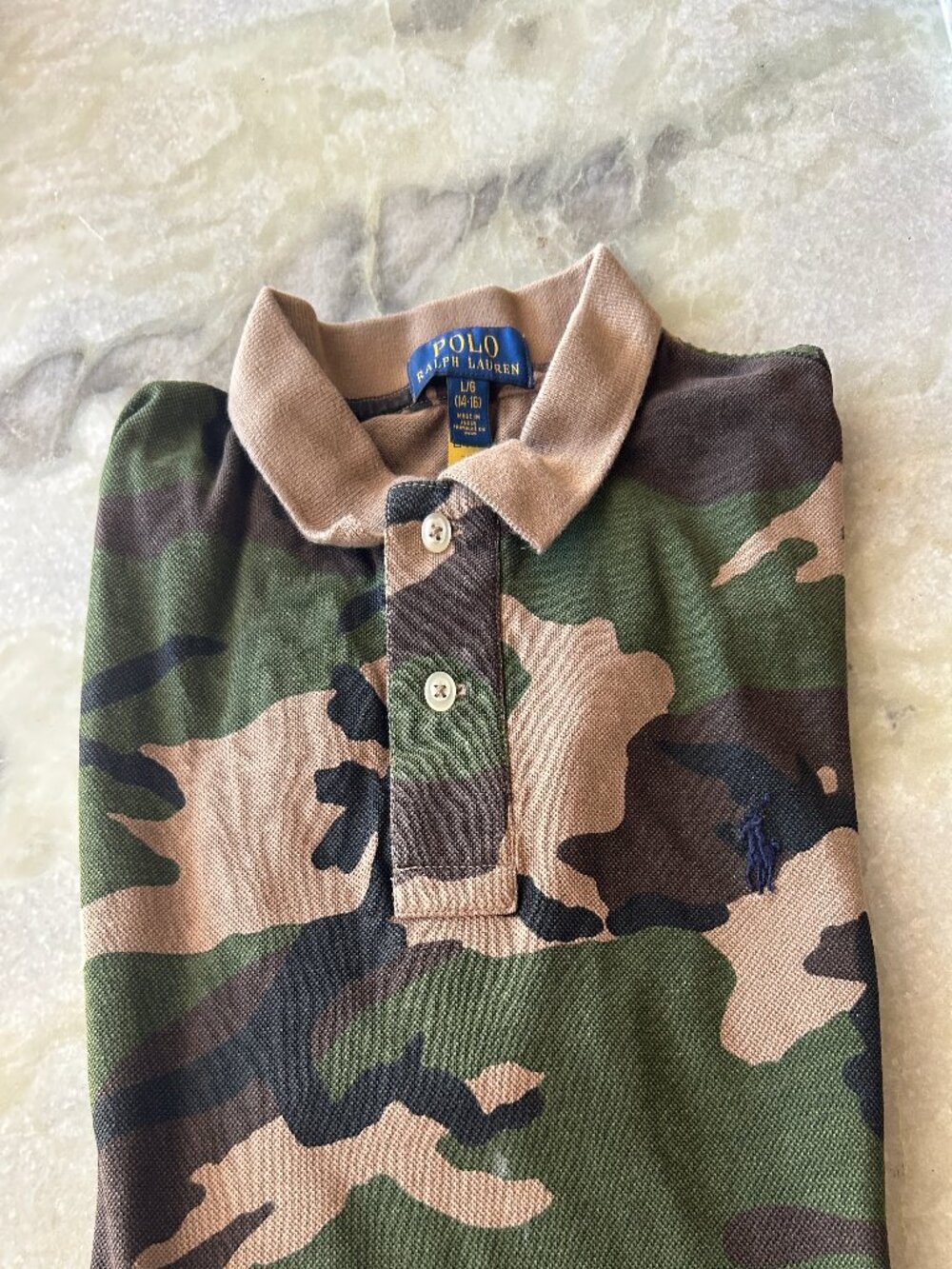 Polo Ralph Lauren Boys Camo Print Pique Polo Shirt Size L 14/16